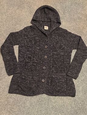 Cozy Hooded Cable-Knit Button Cardigan - Charcoal Heather